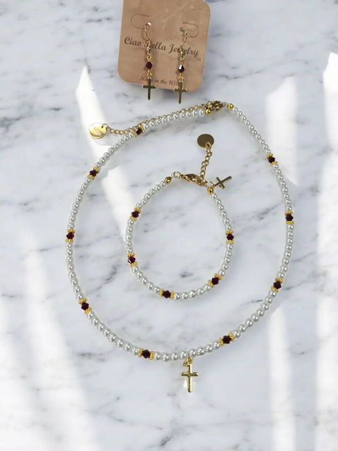 Austrian Crystal Birthstone and Freshwater Pearl Jewelry Set – Necklace Bracelet Earrings – First Communion Gift | Made in USA Michelle Marie Boutique  Jewelry Set