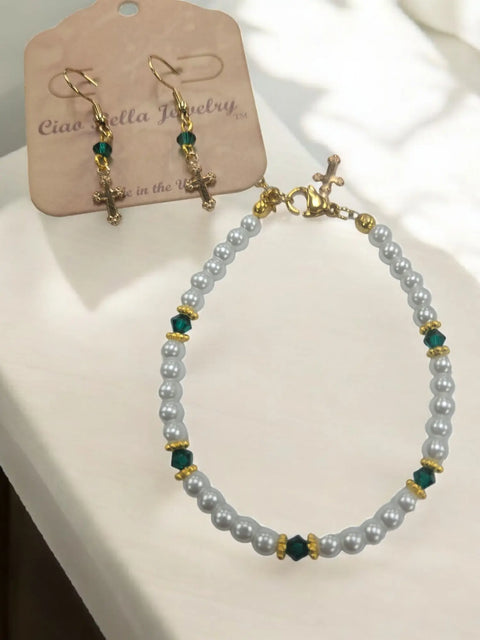 Austrian Crystal Birthstone and Freshwater Pearl Jewelry Set – Necklace Bracelet Earrings – First Communion Gift | Made in USA Michelle Marie Boutique  Jewelry Set