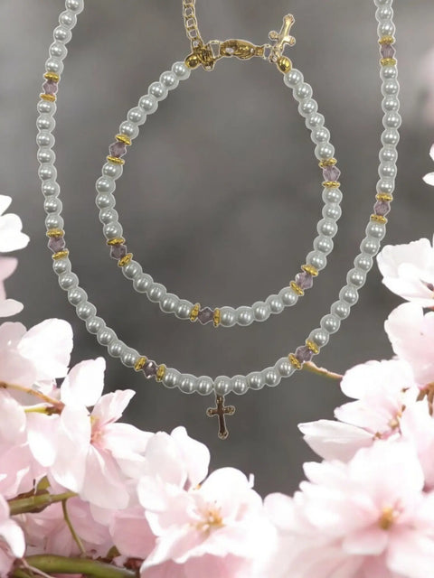 Austrian Crystal Birthstone and Freshwater Pearl Jewelry Set – Necklace Bracelet Earrings – First Communion Gift | Made in USA Michelle Marie Boutique  Jewelry Set