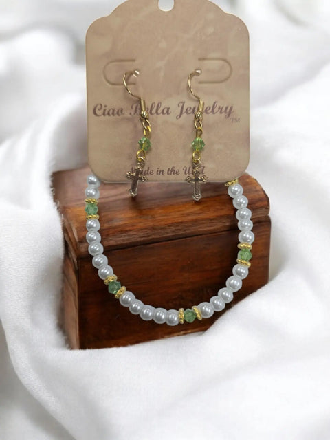 Austrian Crystal Birthstone and Freshwater Pearl Jewelry Set – Necklace Bracelet Earrings – First Communion Gift | Made in USA Michelle Marie Boutique  Jewelry Set
