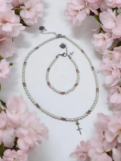 Austrian Crystal Birthstone and Freshwater Pearl Jewelry Set – Necklace Bracelet Earrings – First Communion Gift | Made in USA Michelle Marie Boutique  Jewelry Set