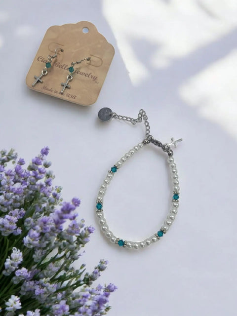 Austrian Crystal Birthstone and Freshwater Pearl Jewelry Set – Necklace Bracelet Earrings – First Communion Gift | Made in USA Michelle Marie Boutique  Jewelry Set