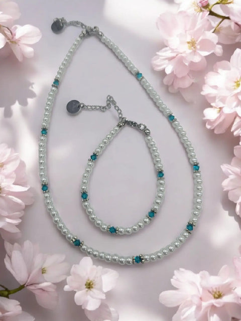 Austrian Crystal Birthstone and Pearl Set Necklace/Bracelet/Earring Michelle Marie Boutique  Jewelry Set