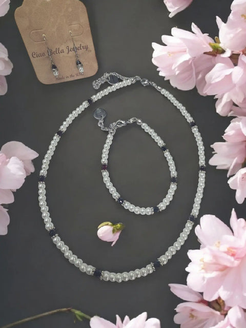 Austrian Crystal Birthstone and Pearl Set Necklace/Bracelet/Earring Michelle Marie Boutique  Jewelry Set