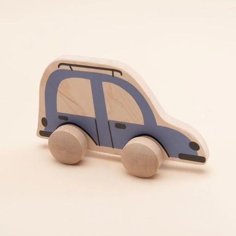 Auto Roller Blue Car Wooden Push Toy 6 Inch – Durable Maple Play Vehicle for Kids 3+ | Uncle Goose Made in USA Uncle Goose  Rollers