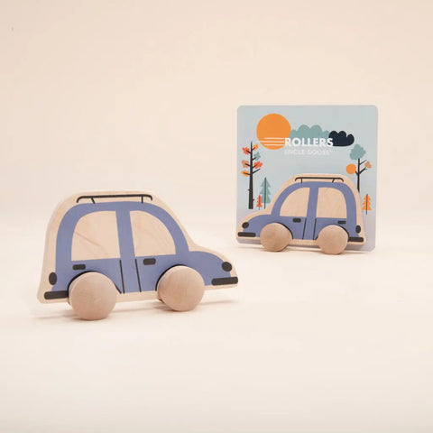 Auto Roller Blue Car Wooden Push Toy 6 Inch – Durable Maple Play Vehicle for Kids 3+ | Uncle Goose Made in USA Uncle Goose  Rollers