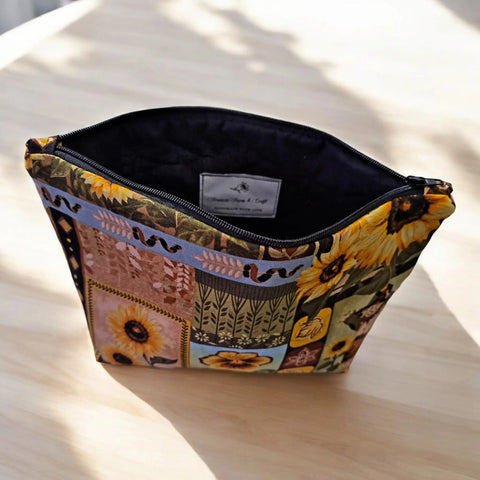Autumn Sunflower Cosmetic Bag Set – Small, Medium, Large Makeup Pouches | Handmade Cotton | Made in USA Frances Farm & Craft  Cosmetic bags