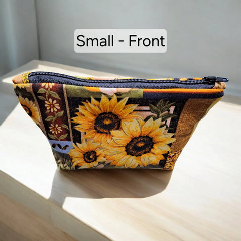 Autumn Sunflower Cosmetic Bag Set – Small, Medium, Large Makeup Pouches | Handmade Cotton | Made in USA Frances Farm & Craft  Cosmetic bags
