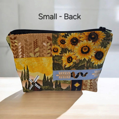 Autumn Sunflower Cosmetic Bag Set – Small, Medium, Large Makeup Pouches | Handmade Cotton | Made in USA Frances Farm & Craft  Cosmetic bags