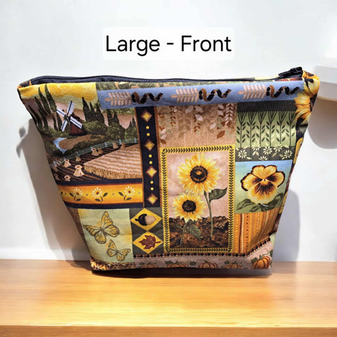 Autumn Sunflower Cosmetic Bag Set – Small, Medium, Large Makeup Pouches | Handmade Cotton | Made in USA Frances Farm & Craft  Cosmetic bags