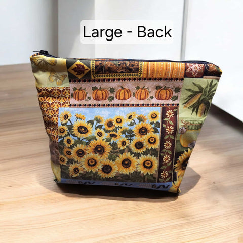 Autumn Sunflower Cosmetic Bag Set – Small, Medium, Large Makeup Pouches | Handmade Cotton | Made in USA Frances Farm & Craft  Cosmetic bags