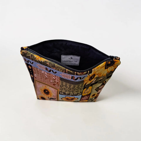 Autumn Sunflower Cosmetic Bag Set – Small, Medium, Large Makeup Pouches | Handmade Cotton | Made in USA Frances Farm & Craft  Cosmetic bags