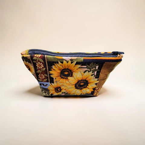 Autumn Sunflower Cosmetic Bag Set – Small, Medium, Large Makeup Pouches | Handmade Cotton | Made in USA Frances Farm & Craft  Cosmetic bags