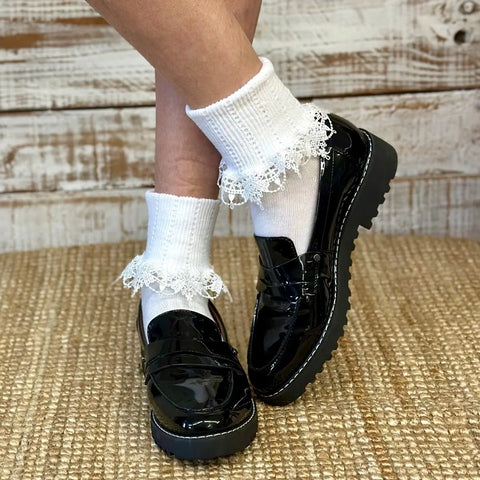 BOW Lace Cuff Ankle Socks  - White Catherine Cole  socks
