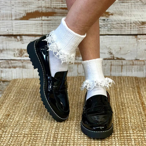 BOW Lace Cuff Ankle Socks  - White Catherine Cole  socks