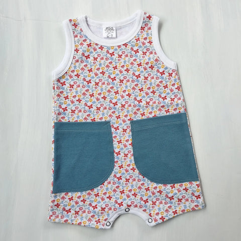 Baby Toddler Floral Tank Romper Outfit – Cotton Spandex French Terry Comfort | Made in USA Adventure Clothes Company 