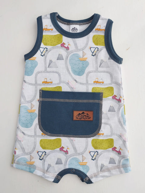 Baby Toddler Road Map Romper 95% Cotton Spandex Soft Knit Sleeveless Outfit – Made in USA Adventure Clothes Company  Baby Romper