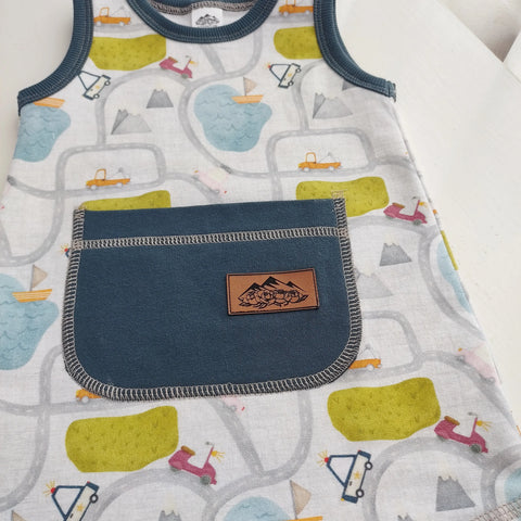Baby Toddler Road Map Romper 95% Cotton Spandex Soft Knit Sleeveless Outfit – Made in USA Adventure Clothes Company  Baby Romper