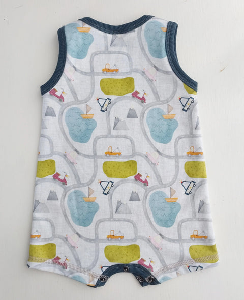 Baby Toddler Road Map Romper 95% Cotton Spandex Soft Knit Sleeveless Outfit – Made in USA Adventure Clothes Company  Baby Romper