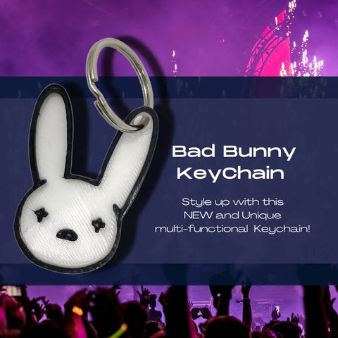 Bad Bunny Keychain 2.5 Inch – Minimalist Black & White | Made in USA Chatelet Manufacturing 