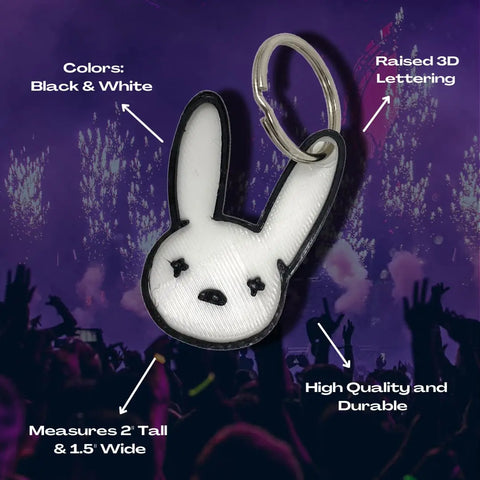 Bad Bunny Keychain 2.5 Inch – Minimalist Black & White | Made in USA Chatelet Manufacturing 
