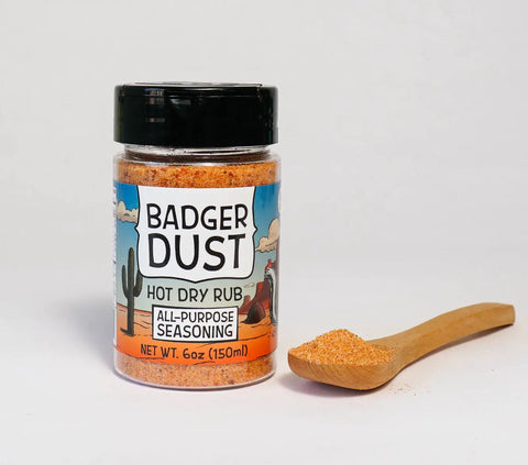 Badger Dust Hot Dry Rub All-Purpose Seasoning 6oz – Sweet Spicy Honey Powder Blend | Made in USA Honey Badgers Bee Farm  All Natural Dry Rub