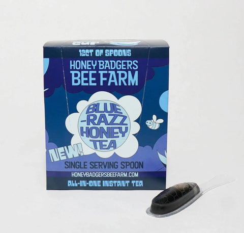Badgers Honey Spoon /Blue Razz Honey Tea Honey Badgers Bee Farm  All natural Tea