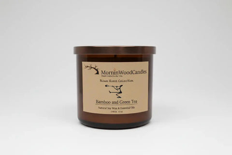 Bamboo & Green Tea-Soy 3-Wick Blown Glass Collection MorninWood Candles  3 Wick Candle