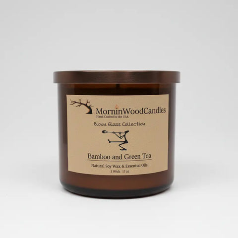 Bamboo Green Tea Soy Wax 3-Wick Candle – 17 Oz Blown Glass Jar | Long Burn Fragrance | Made in USA MorninWood Candles  3 Wick Candle