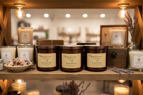 Banana Nut Bread-Soy 3-Wick Blown Glass Collection MorninWood Candles  3 Wick Candle