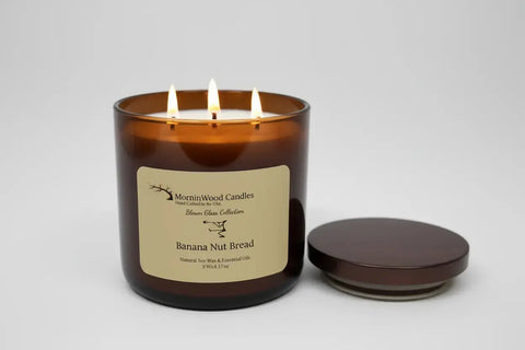 Banana Nut Bread-Soy 3-Wick Blown Glass Collection MorninWood Candles  3 Wick Candle