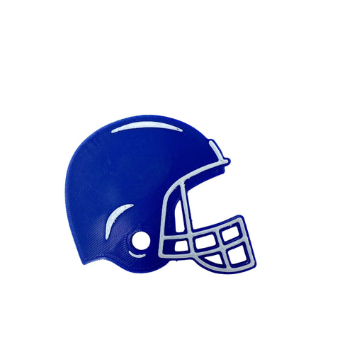 A blue American football helmet icon with a white face guard, perfect as a BOGLET Sport Charm by Chatelet Manufacturing to customize your rubber beach bags or similar tote bags.