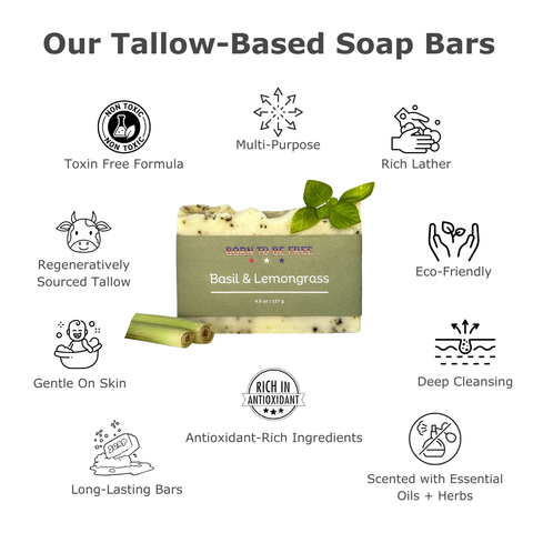 Basil & Lemongrass Tallow Soap Bar Born to be Free  soap