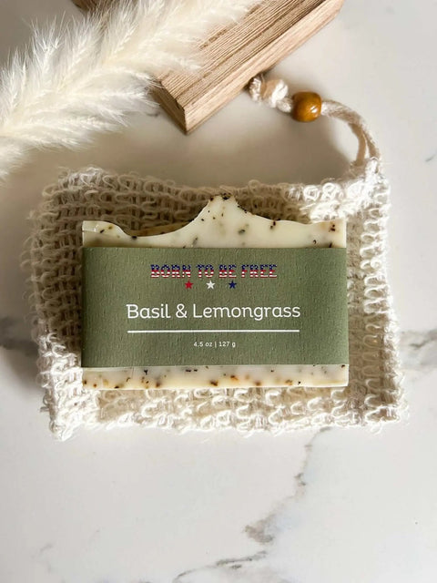 Basil & Lemongrass Tallow Soap Bar Born to be Free  soap 13.00 Bar + Exfoliating Pouch