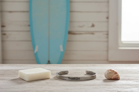 Beach Girl Inspirational Open Cuff Bracelet – Handcrafted Recycled Pewter | Made in USA Whitney Howard Designs  Cuff Bracelets