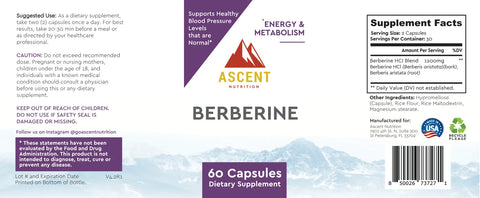 Berberine Dietary Supplement 1000 mg – 60 Capsules for Metabolism Support and Healthy Blood Sugar | Made in USA Ascent Nutrition  simple