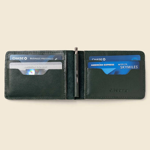 Bifold Money Clip Wallet 4.5x3.25 Inch – Forest Green Leather | Made in USA CASUPO  Money Clip Wallet