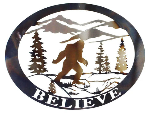 Bigfoot Forest Silhouette Oval Wall Art – Custom Metal Decor | Handcrafted in USA Knights Home Decor  item