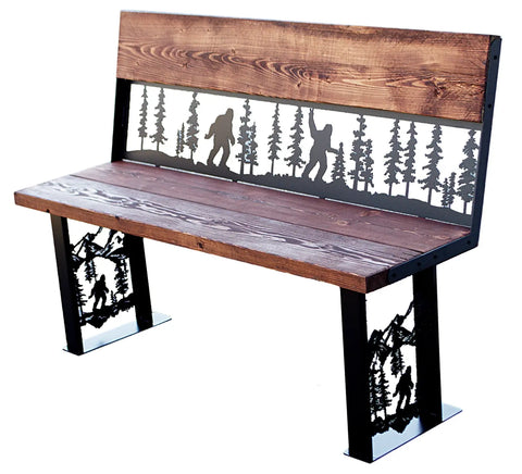 Bigfoot Silhouette Metal Art Outdoor Bench – Rustic Wood Seating with Forest Design | Made in USA Knights Home Decor  item
