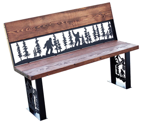 Bigfoot Silhouette Metal Art Outdoor Bench – Rustic Wood Seating with Forest Design | Made in USA Knights Home Decor  item