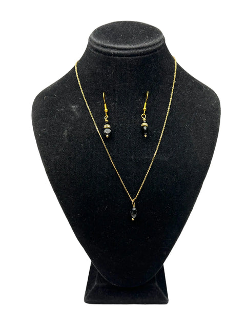 Black Agate Gemstone Necklace and Gold-Plated Earrings Set – Adjustable Length Jewelry | Made in USA Michelle Marie Boutique  Jewelry Set