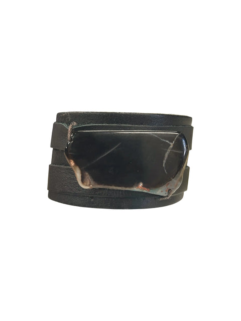 Black Agate Stone Leather Cuff Bracelet – Handmade Black Leather Band | Made in USA Durable Accessory Michelle Marie Boutique  Bracelets