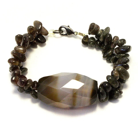 Black Agate and Moonstone Bracelet 7.5 Inch – Healing Gemstone Jewelry | Made in USA Michelle Marie Boutique  Bracelet