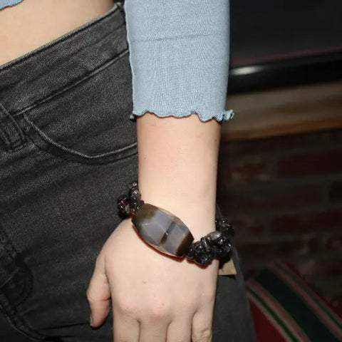Black Agate and Moonstone Bracelet 7.5 Inch – Healing Gemstone Jewelry | Made in USA Michelle Marie Boutique  Bracelet