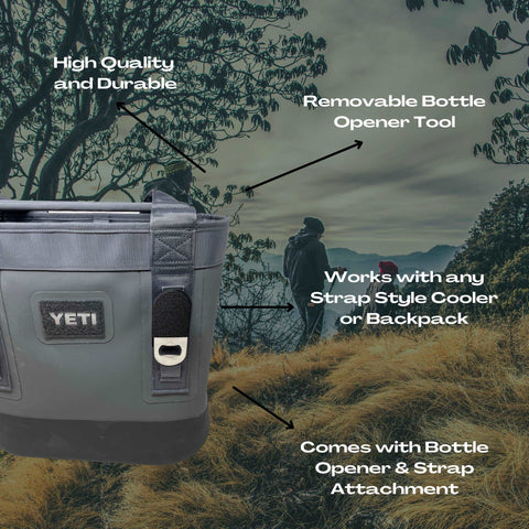Chatelet Manufacturings Black Bottle Opener Attachment is made in the USA and compatible with soft YETI coolers or backpacks with straps. Easily removable, its the perfect accessory for your outdoor gear.