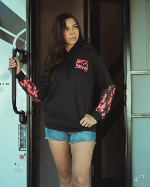 Black Cottonwood Hoodie – Hot Pink Pine Graphic – Made in USA Fireside Pine  Hoodie