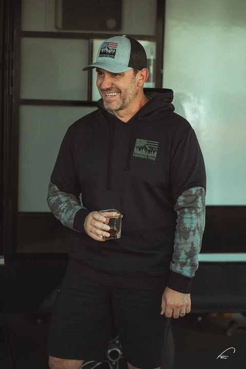 Black Cottonwood Stone Hoodie – Soft Blend Graphic Pullover | Made in USA Fireside Pine  Hoodie