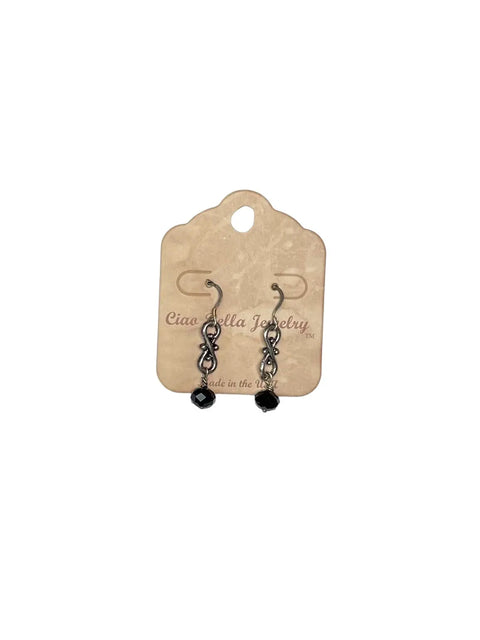 Black Crystal Dangle Earrings – Filigree Stainless Steel Gothic Jewelry | Made in USA Elegant Drop Design Michelle Marie Boutique  Earrings