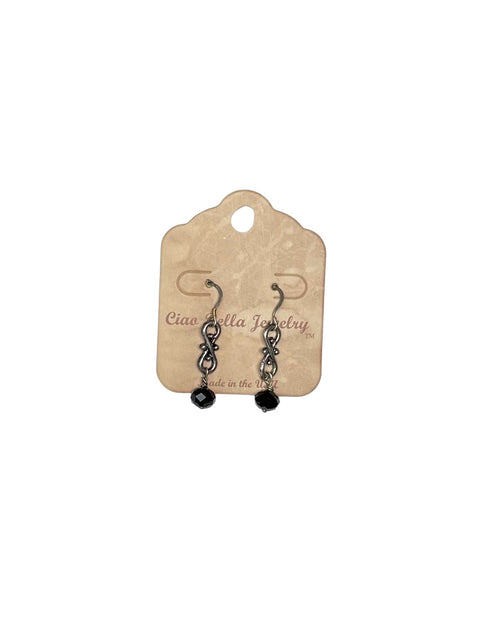 Black Crystal Dangle Earrings – Filigree Stainless Steel Gothic Jewelry | Made in USA Elegant Drop Design Michelle Marie Boutique  Earrings