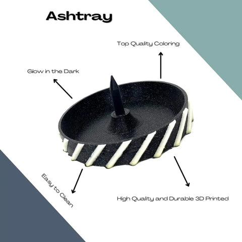 Black Glow in Dark Ashtray with Detachable Poker – Made in USA Chatelet Manufacturing 